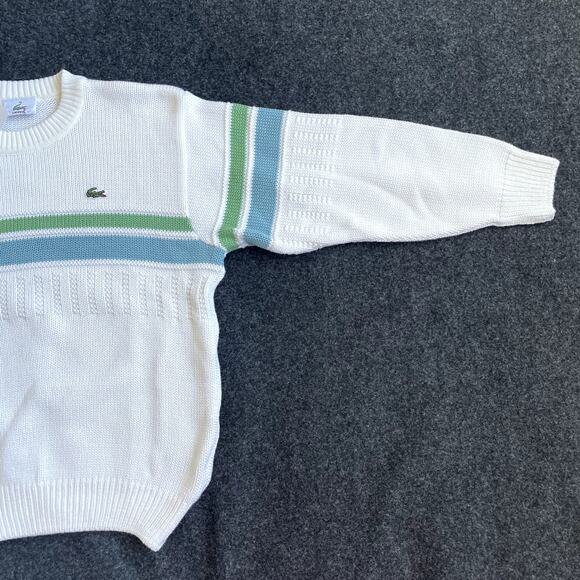 NEW Lacoste Kids White Sweater Blue Green Stripes Size 10 - Picture 6 of 15